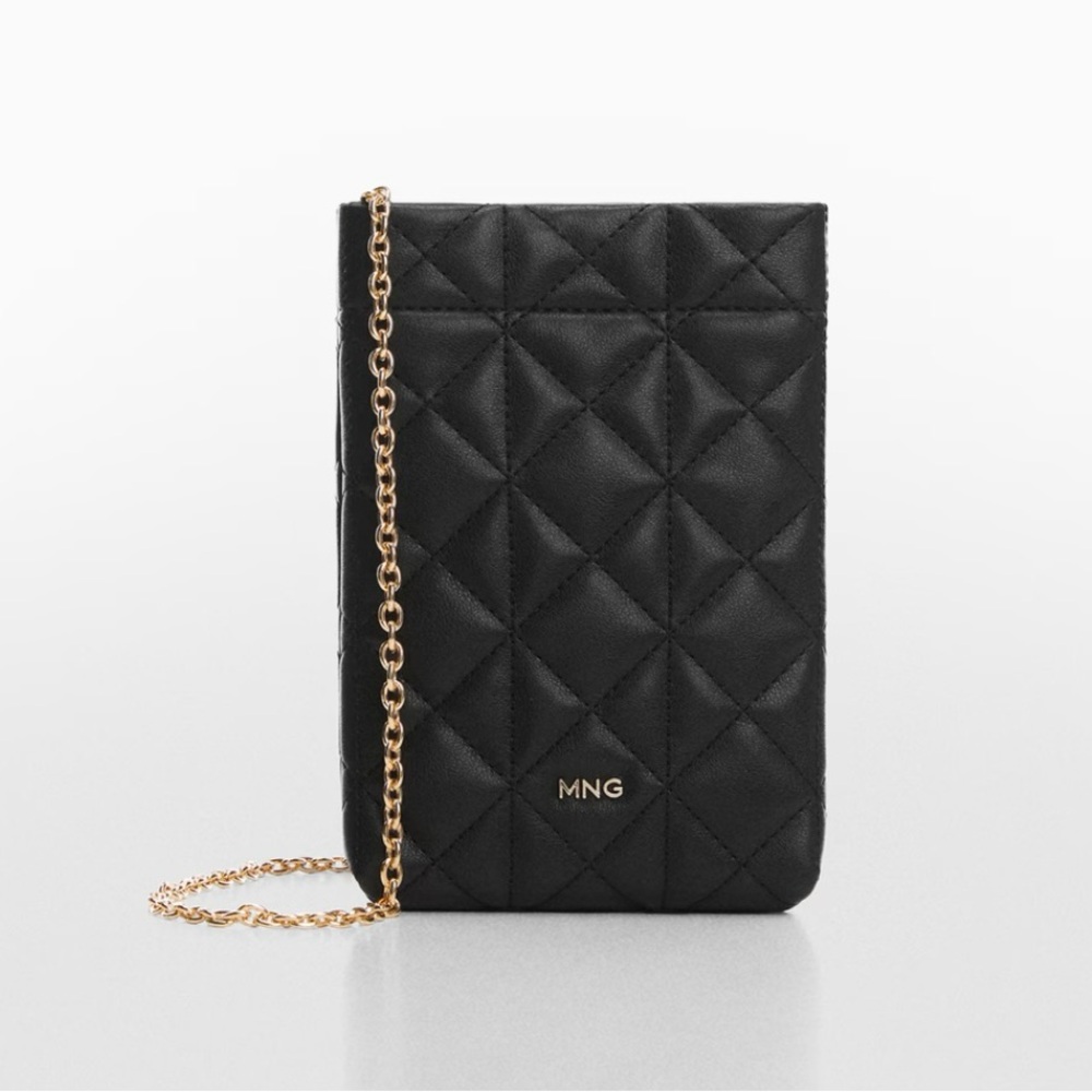 Mango Quilted Black Crossbody Bag with Gold Chain, Perfect for a Cellphone